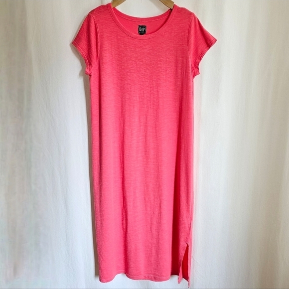 GAP Coral Pink Short Sleeve Midi T-Shirt Dress - Picture 5 of 16